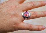 Pink rutilated quartz ring, handmade silver pink gemstone ring, statement jewelry