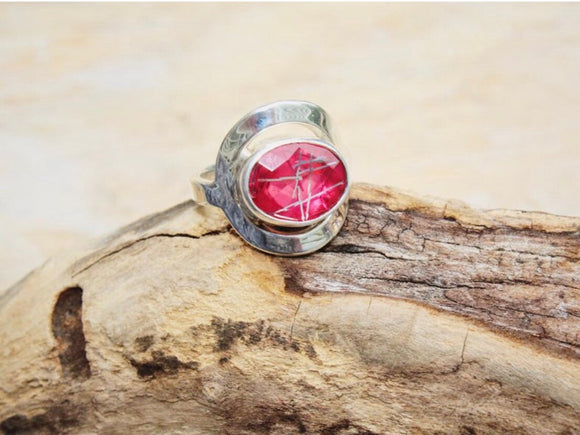 Pink rutilated quartz ring, handmade silver pink gemstone ring, statement jewelry