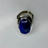 Silver lapis ring, ankh statement band with oval blue lapis stone, handmade, one of a kind jewelry, Egyptian jewelry