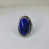 Silver lapis ring, ankh statement band with oval blue lapis stone, handmade, one of a kind jewelry, Egyptian jewelry