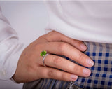 Green crystal ring, silver solitaire peridot color faceted ring, gift for her