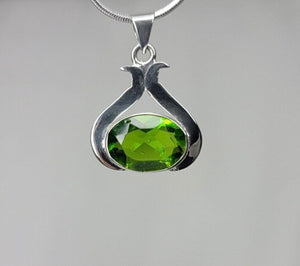 Peridot Necklace, unique August and September birthstone pendant, Oval green gemstone, set in sterling silver, 16th anniversary jewelry gift