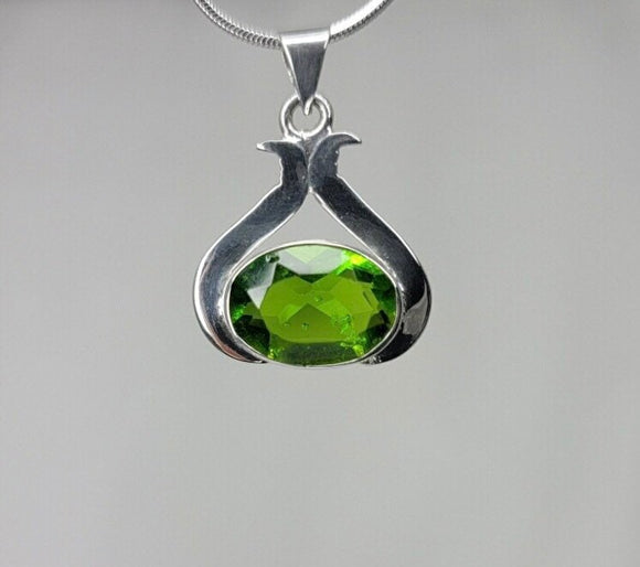 Peridot Necklace, unique August and September birthstone pendant, Oval green gemstone, set in sterling silver, 16th anniversary jewelry gift
