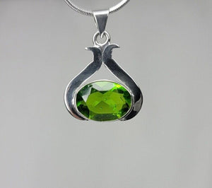 Peridot Necklace, unique birthstone pendant, Oval August green gemstone, set in sterling silver