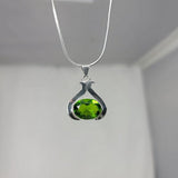 Peridot Necklace, unique August and September birthstone pendant, Oval green gemstone, set in sterling silver, 16th anniversary jewelry gift