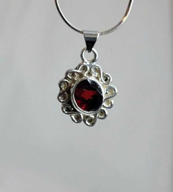 Ruby red spinel necklace, August birthstone, sterling silver handmade pendant