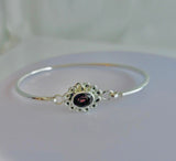 Ruby red spinel bracelet, August birthstone, sterling silver handmade bangle
