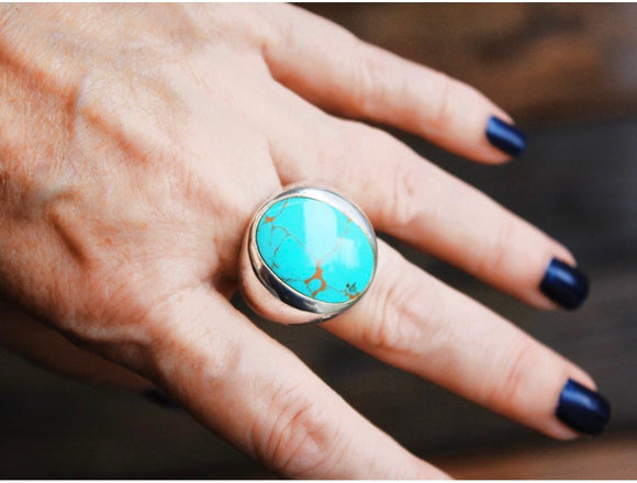 Turquoise silver ring, Healing stone jewelry, handcrafted ,unique, sterling  silver ring, December birthstone gift