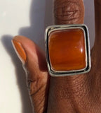 Statement amber ring, Moroccan amber stone, handcrafted detailing In silver, unique design, one of a kind