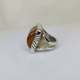 Statement amber ring, Moroccan amber stone, handcrafted detailing In silver, unique design, one of a kind