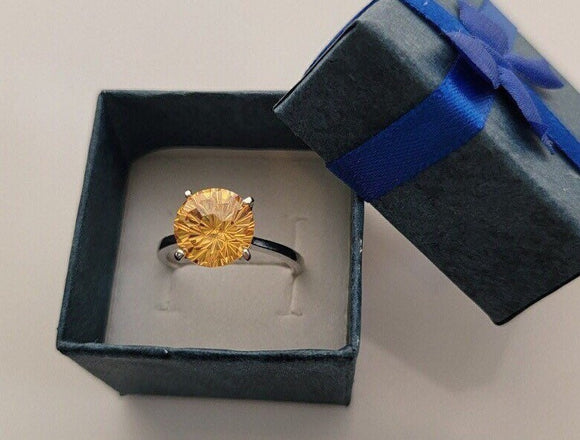 Citrine solitaire ring, faceted crystal ring, Gift for her