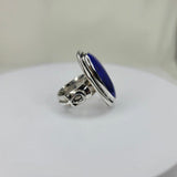 Silver lapis ring, ankh statement band with oval blue lapis stone, handmade, one of a kind jewelry, Egyptian jewelry