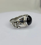 Bold Onyx Ring, Mens Fleur de lis Signet, New Orleans jewelry, Sterling silver onyx ring, gift for him