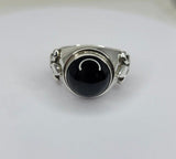 Bold Onyx Ring, Mens Fleur de lis Signet, New Orleans jewelry, Sterling silver onyx ring, gift for him