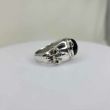 Bold Onyx Ring, Mens Fleur de lis Signet, New Orleans jewelry, Sterling silver onyx ring, gift for him