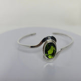 Peridot Cuff Bracelet, unique birthstone gift, Oval August green gemstone, set in sterling silver