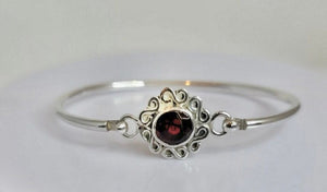 Ruby red spinel bracelet, August birthstone, sterling silver handmade bangle