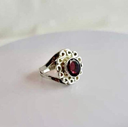 Ruby red spinel ring, August birthstone, sterling silver handmade statement ring