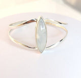 Moonstone bracelet, 3rd anniversary gift, sterling silver cuff, marquise shaped rainbow moonstone bracelet
