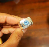 Mens statement ring, silver Alexandrite signet style ring, purple and blue color gemstone ring