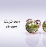 Single stud Peridot earring, Sterling silver round green August birthstone stud. studs  for men, children,  women