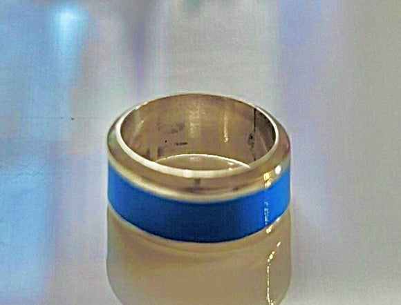 Silver and Blue enamel band ring