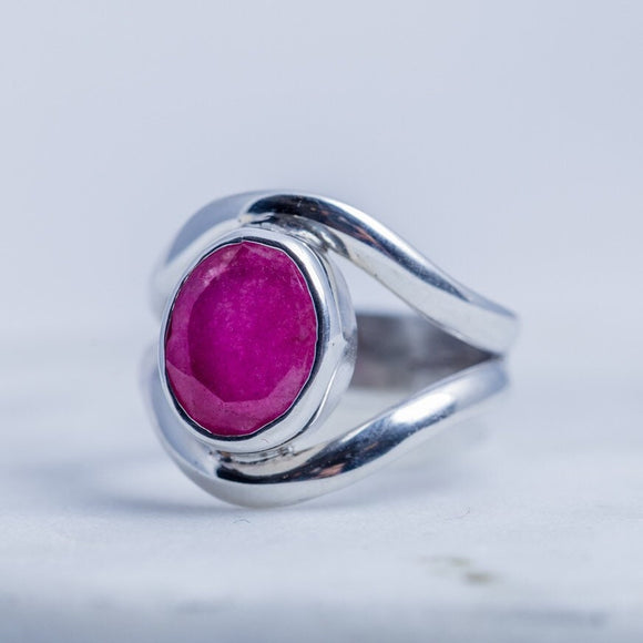 Fuchsia Ruby ring, Sterling handmade statement ring with Brazilian Ruby faceted stone