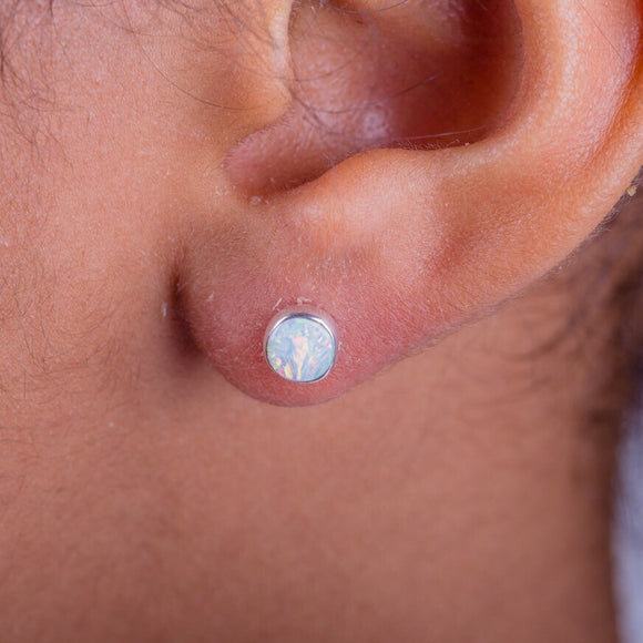 Opal stud earrings,  October birthstone