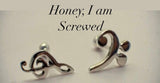 Music screw back earrings, Treble and Bass Clef dainty earrings in opposite ears sterling silver handmade Chester Allen's unique jewelry art