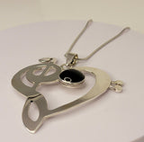 Bold Silver Necklace, heart Pendant, Gift for DJ,  Musical Love necklace