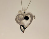 Bold Silver Necklace, heart Pendant, Gift for DJ,  Musical Love necklace