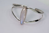 Moonstone bracelet, 3rd anniversary gift, sterling silver cuff, marquise shaped rainbow moonstone bracelet
