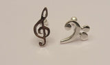 Music screw back earrings, Treble and Bass Clef dainty earrings in opposite ears sterling silver handmade Chester Allen's unique jewelry art