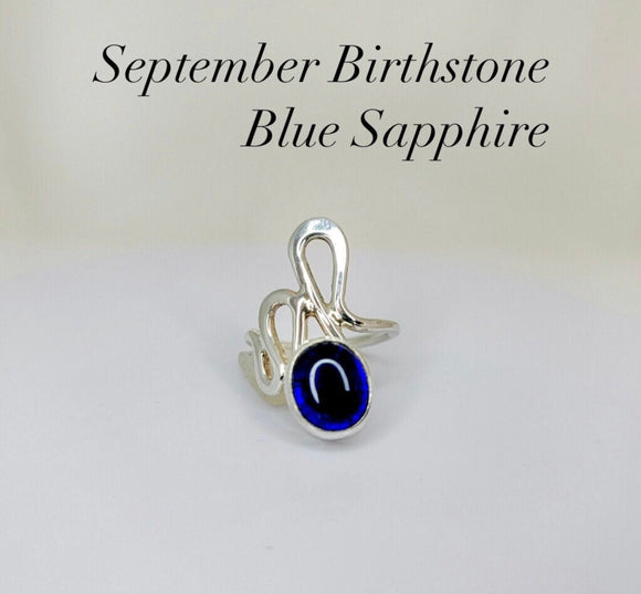 Genuine sapphire ring, September birthstone, gift for 45th anniversary,  Handmade blue solitaire set in sterling silver