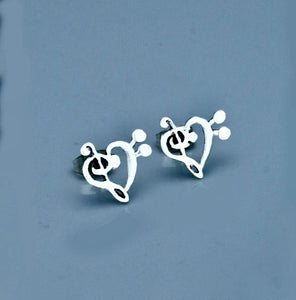 Cool Heart stud earrings, Handmade music heart jewelry, gift for music lover