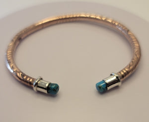 Adjustable cuff bracelet, with Turquoise ends, copper and sterling silver mixed metal, handmade jewelry gift