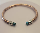 Adjustable cuff bracelet, with Turquoise ends, copper and sterling silver mixed metal, handmade jewelry gift