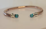 Adjustable cuff bracelet, with Turquoise ends, copper and sterling silver mixed metal, handmade jewelry gift
