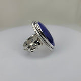 Silver lapis ring, ankh statement band with oval blue lapis stone, handmade, one of a kind jewelry, Egyptian jewelry