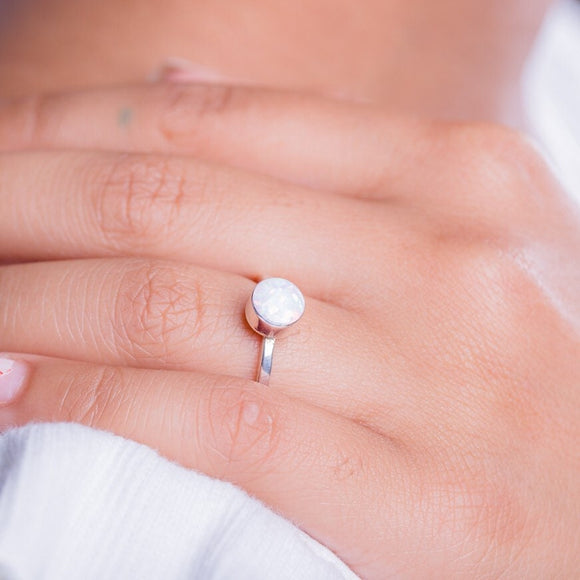 Opal ring, stackable, October birthday gift idea, small handmade pinky ring, minimalist jewelry