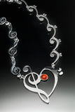 Mothers day gift, Music Heart Necklace Sterling silver with carnelian stone by New Orleans artist Chester Allen relationship jewelry art