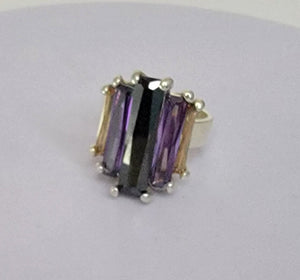 Multi color crystal Statement Ring,  handmade in sterling silver, Chester Allen design, Neutral Ground is Higher Ground New Orleans gift