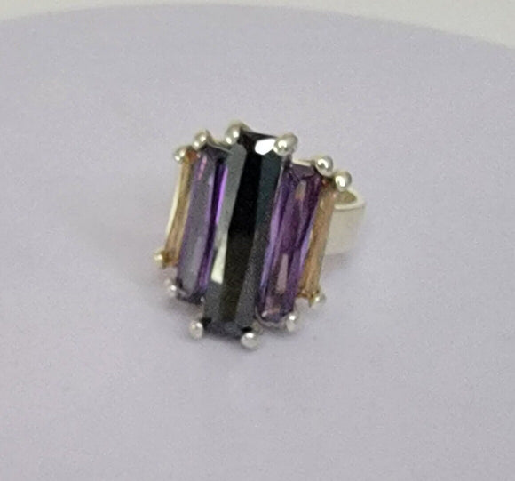 Multi color crystal Statement Ring,  handmade in sterling silver, Chester Allen design, Neutral Ground is Higher Ground New Orleans gift