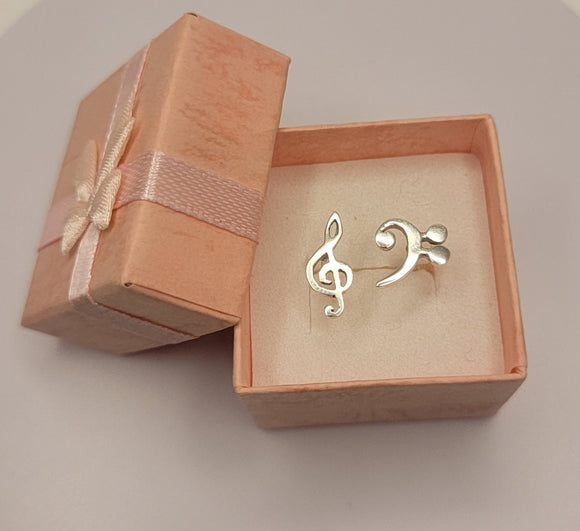 Music screw back earrings, Treble and Bass Clef dainty earrings in opposite ears sterling silver handmade Chester Allen's unique jewelry art