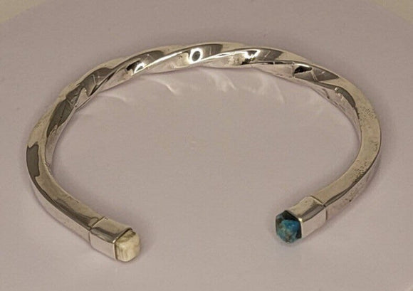 Solid silver cuff bracelet, Rare Turquoise and upcycled ivory handmade jewelry gift for him