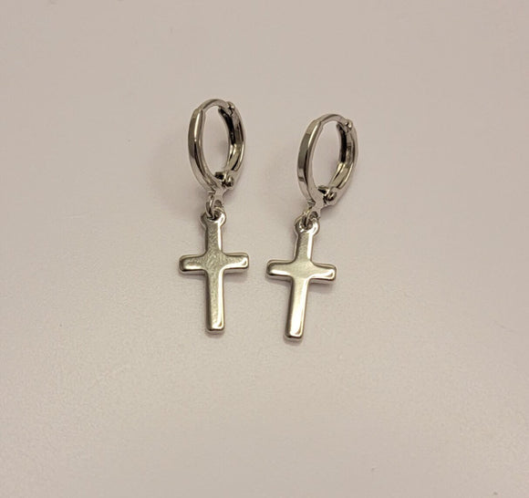Cross hoop earrings, Cross dangle Huggies