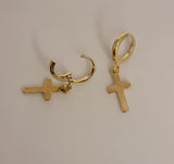 Cross hoop earrings, Cross dangle Huggies