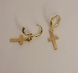 Cross hoop earrings, Cross dangle Huggie