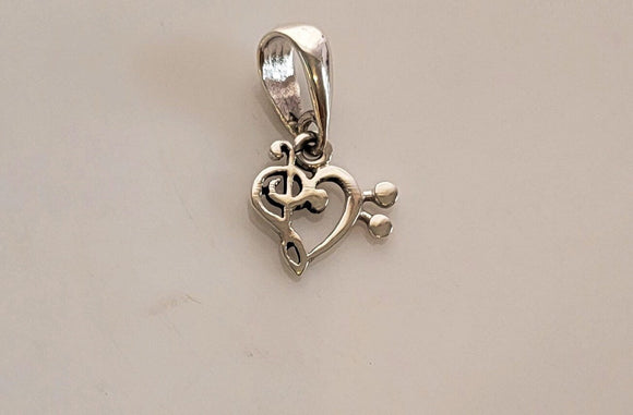 Dainty Music note pendant, Silver Heart necklace, Music Lover necklace, Sterling silver, handmade Jewelry, stocking stuffer