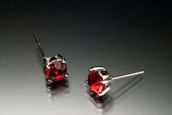 Red Crystal, stud earrings,Ruby color crystal studs,  July Birthstone colors